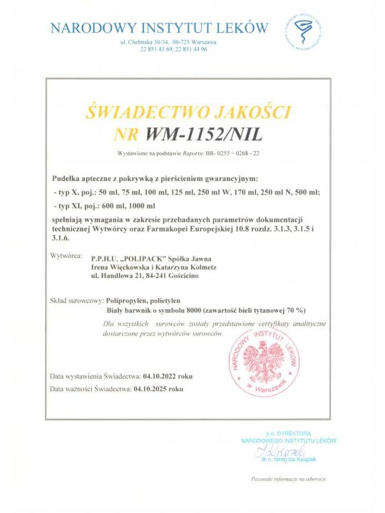 Certificate of the National Drug Institute