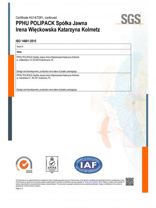 Certificato di Gestione Ambientale ISO 14001:2015