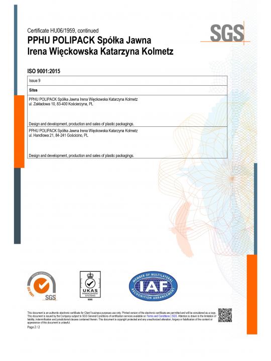 Certificato del Sistema Qualità ISO 9001:2015